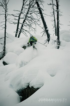 Heliski pro Dan Treadway skiing a pillow line at Great Canadian Heli-Skiing Heliski pro Dan Treadway skiing a pillow line at Great Canadian Heli-Skiing
