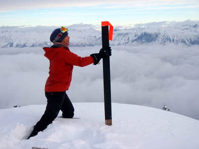 Setting the flags for the landing zones. Photo by Alison Dakin.