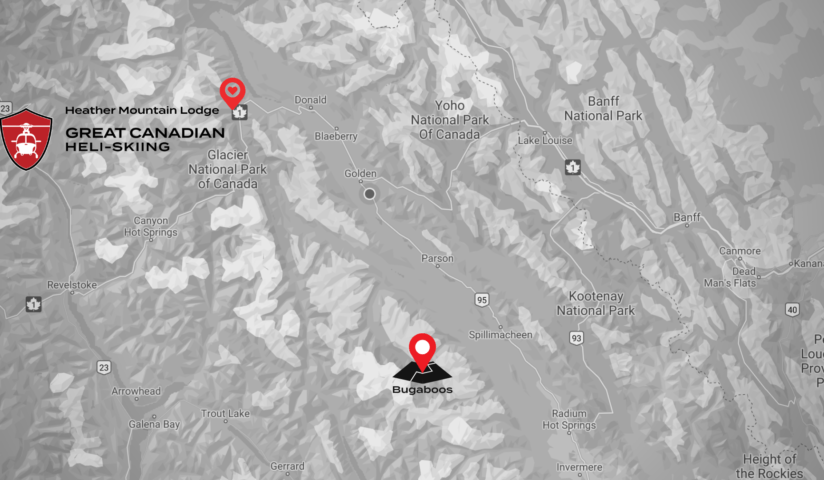 map of bugaboos location relative to great canadian heli skiing