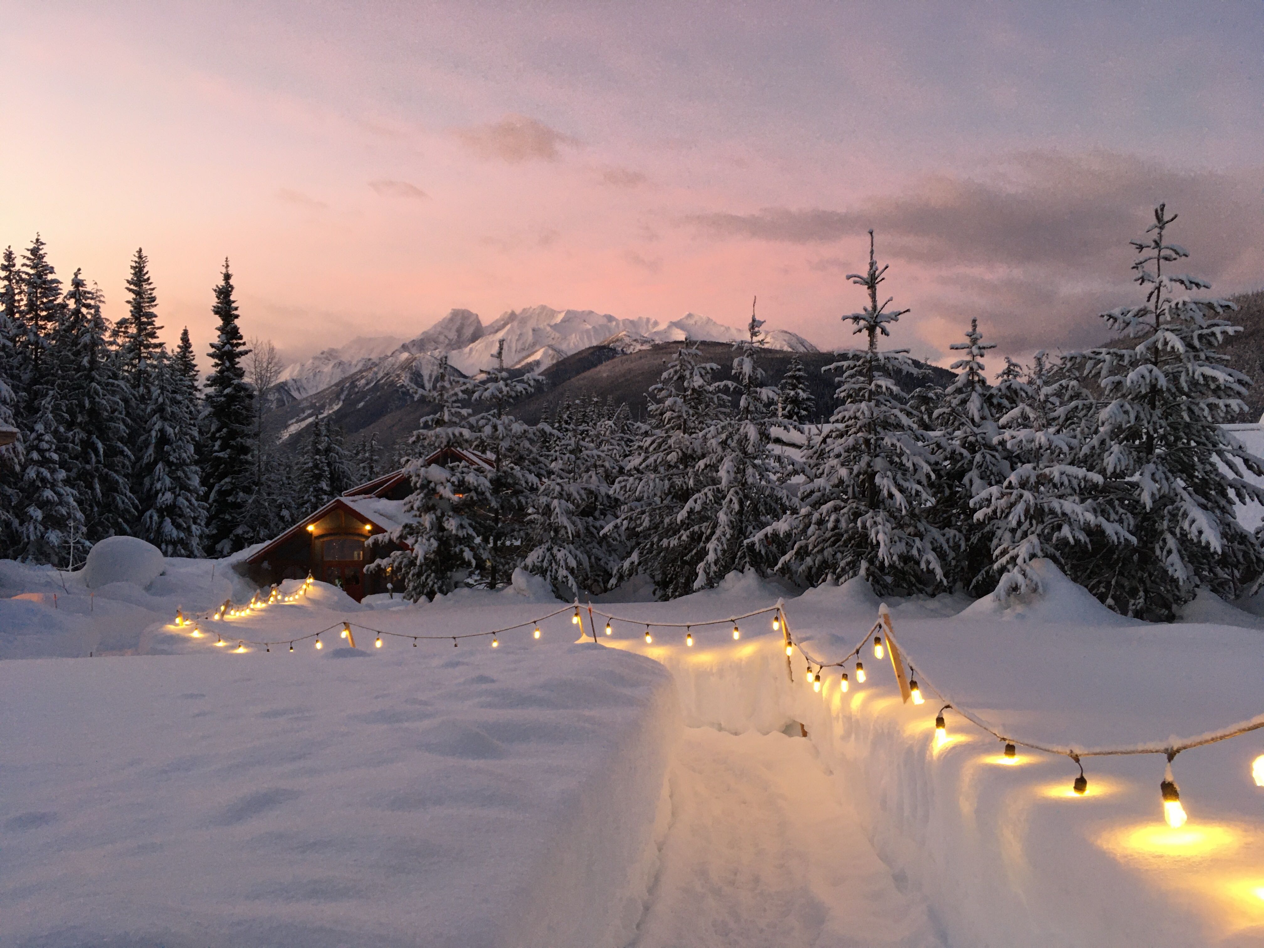 Winter cabin setting in BC Canada