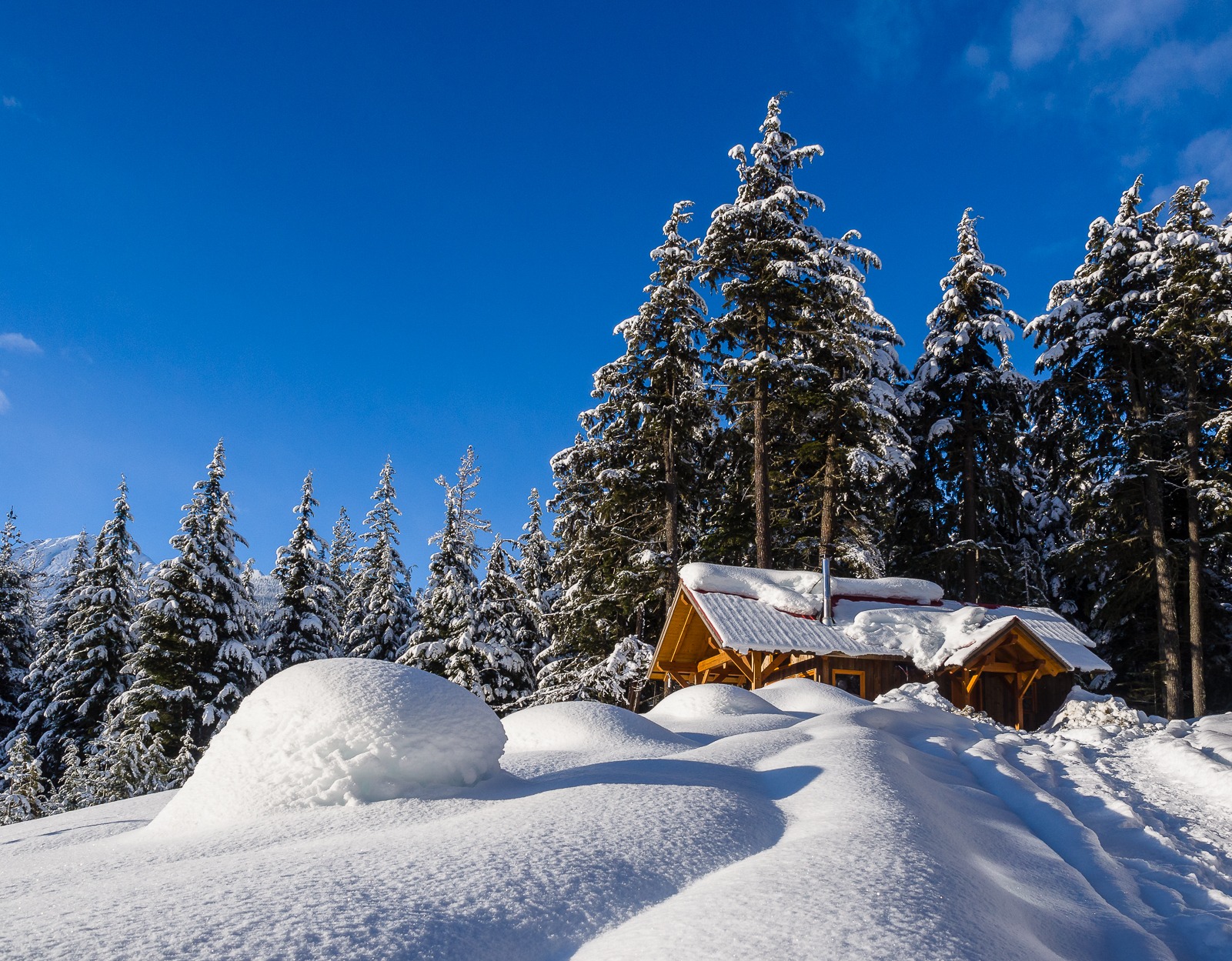 Deep december snow dump bc canada cabin
