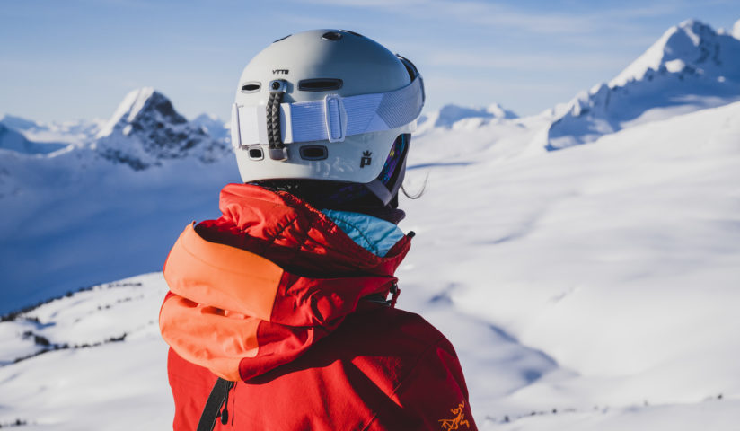 Heli-skiing guide in alpine terrain